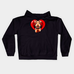 Airedale Terrier Puppy Cute Dog Heart Valentine's Day Kids Hoodie